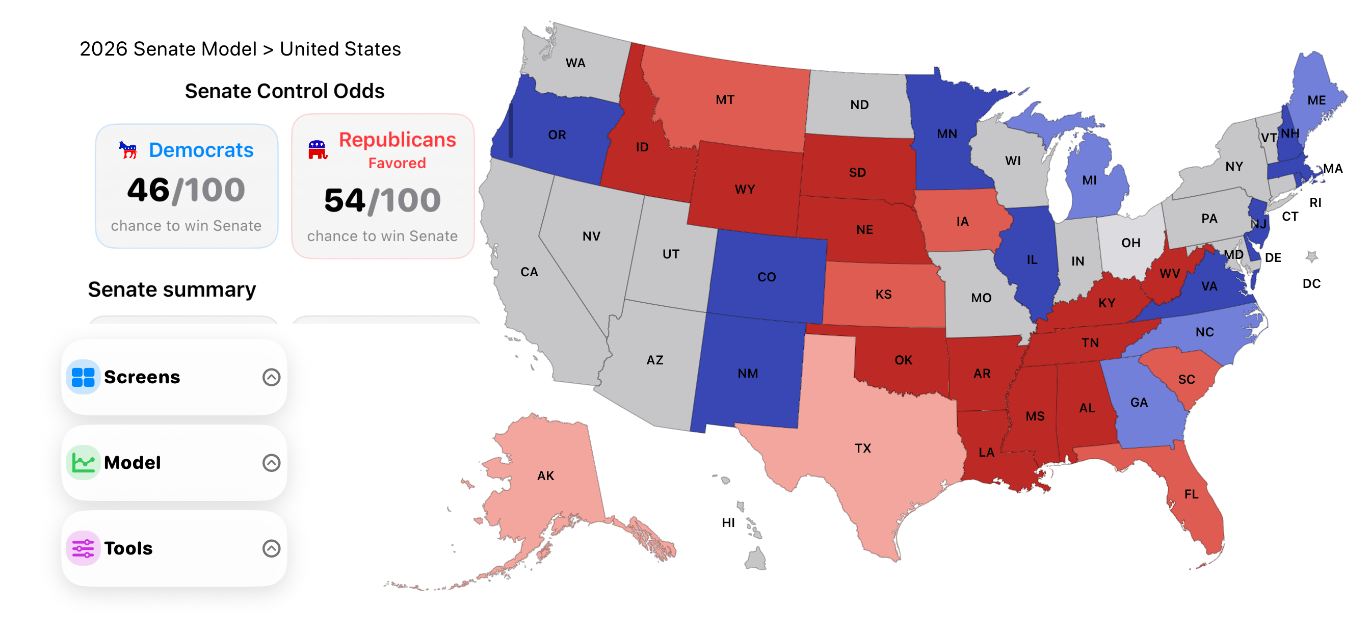 US Election Simulator Senate model on iPhone